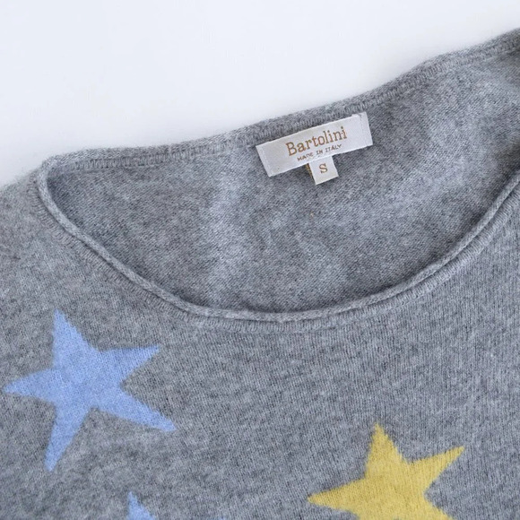 Bartolini Grey with Stars 48% Wool, 7% Cashmere Crewneck Sweater Small - Picture 12 of 13